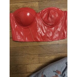 Red Faux Leather Corset Strapless